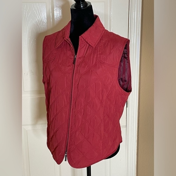 NWT Faconnable Women's Lightweight Quilted Vest Jacket Large Red Zip Pockets‌‌‍‍ - Picture 1 of 11